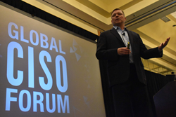 Marten Mickos, the CEO of HackerOne, addressing the Global CISO Forum 2016 crowd about Bug Bounty programs.