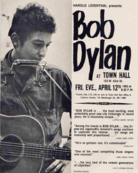 Vintage 1963 Bob Dylan Town Hall New York Concert Poster