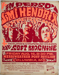 Original 1968 Psychedelic Jimi Hendrix Merriweather Post Pavilion, Columbia, Maryland Concert Posters