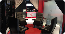 Informal meeting space with luxury theatre seating overlooking Product Innovation Center