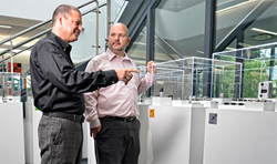 Jim, Engineering Manager, and Gary Swafford, Balluff Inc. Quality Manager, discussing Balluff products.