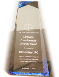 Earl B Gilliam Awards Klinedinst PC with 2016 Corporate Commitment to Diversity Award