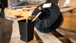 A 3D printed trashbin made from Landfillament - a 3D printing material made from garbage.