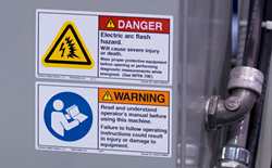 Arc flash safety label from Clarion Safety Systems