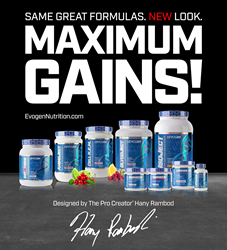 Same great formulas. New look. Maximum gains! Evogen Nutrition