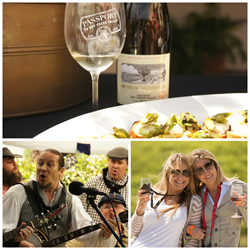 Passport to Dry Creek Valley logo, dancers, food, cork, tickets, celebration winetasting, food and wine, gourmet