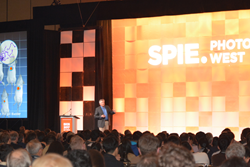 SPIE Photonics West launched the industry's year; above, Christopher Contag gives a talk on in vivo imaging, during the BiOS Hot Topics session.