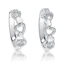Heart Diamond Hoops in Sterling Silver