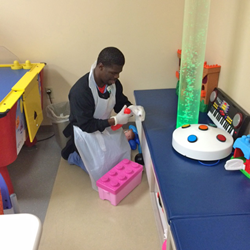 Elijah Shannon works in the hospital child life department after graduating from Project SEARCH.
