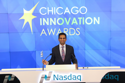 Sid Bala, President & CEO of alligatortek, joins Chicago Mayor Rahm Emanuel and other winners of the Chicago Innovation Awards at the Nasdaq Stock Market Closing Bell.