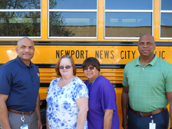 From left to right : Shay Coates – Director of Transportation, Nancy Tarr – Bus Driver , Marion Walker – Bus Assistant, James Riddick- Operations Supervisor.