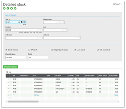 Sage X3 Detailed Stock Screen