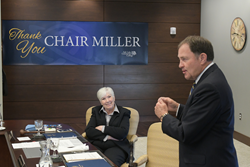 Utah Gov. Gary Herbert pays tribute to outgoing SLCC Board of Trustees Chair Gail Miller.