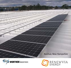 Rooftop solar panels are installed at Worthen's Nashua facility.