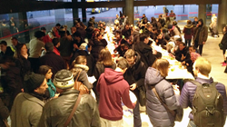 People receive care in train station