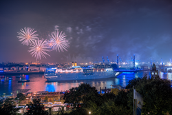 Parade of cruise liners, fireworks and Blue Port.