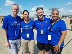 Brian Holloway, VP of Marketing, Oma George, Chief Retail Officer, Jim Hayes, President & CEO, and Rosalind Bishop, Joint Base Andrews Branch Manager, stop for a quick photo during the 2017 Air Show and Expo.