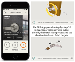 The BILT app is free to download from the Medeco website and is available for both Apple and Android devices. BILT offers Intelligent Instructions™ for six Medeco products (below). Installers are gently walked and talked through a trouble-free installation, prompting hardware and tools needed for each step. The app is especially helpful for one-time and first-time installations and can also be used to prepare before heading to the job site.