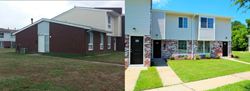 Before and after images of brand new building exteriors