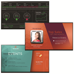 Visix AxisTV Signage Suite offers dynamic apps, a growing library of widgets, powerful data-mapping tools, smart playlists and playback previews—all managed in an intuitive content management system.