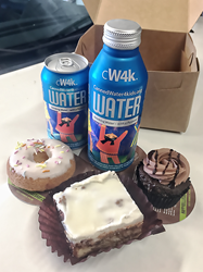 Ice-cold cw4k Canned water and Happy Bellies Bakery. mmmmm!
