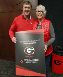 University of Georgia’s Head Coach, Kirby Smart, is pictured with Georgia United President and CEO, Debbie Smith.