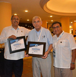 L to R: Fernando Ceballos, AMITRA President accepts award for LBA CEO Lawrence Behr; Javier Castillo, LBA Int. Sales; Aurelio Jasso, AMITRA Secretary