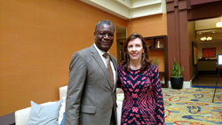 Dr. Denis Mukwege, founder of Panzi Hospital and 2018 Nobel Peace Prize winner, with Fistula Foundation CEO Kate Grant at a 2015 meeting in San Francisco, CA.