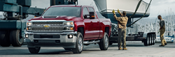 front and side view of the 2019 chevy silverado 1500 red trailer