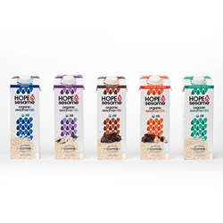 Packed with 8 grams of protein per serving, Hope & Sesame's organic line of sesamemilks include five delicious flavors – chocolate, vanilla, original, unsweetened original and chocolate hazelnut.