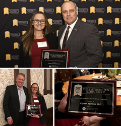 Cipher accepts the 2018 Top Workplace for Work/Life Flexibility award from the Baltimore Sun Media Group (BSMG)