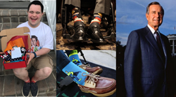 John Cronin with the Socks he sent President George H. W Bush and President Bush Wearing the Socks