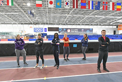 SLCC students shown at the Utah Olympic Oval, where they are training to be part of the 2022 Winter Games in speedskating.