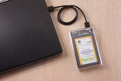 Cactus Encrypted External USB SSD connected to notebook