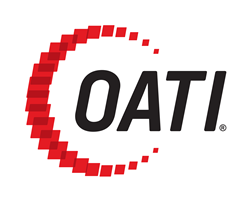 OATI Logo with OATI® in italics with a ring of red squares nearly making an O shape around the OA portion of OATI®