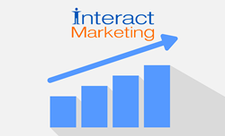 Bar graph with increasing arrow and Interact Marketing logo