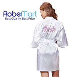 customized robe with rhinestones reads "Bride"