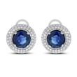 Sapphire Diamond Halo Studs by Beauvince Jewelry. 3.12 cts. round sapphires, 1.05 cts. diamonds, set in 18K white gold