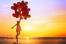 Pregnant woman lifted by balloons