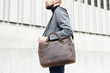Executive Leather Laptop Briefcase — — chocolate full-grain cowhide with removable shoulder strap