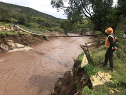 Foot bridge inspected by BtGA representatives after torrential rains.