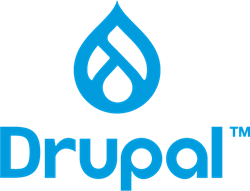 A blue Drupal Logo above the word Drupal