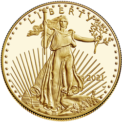 2021 American Eagle Gold Proof Coin Obverse, Classic Design