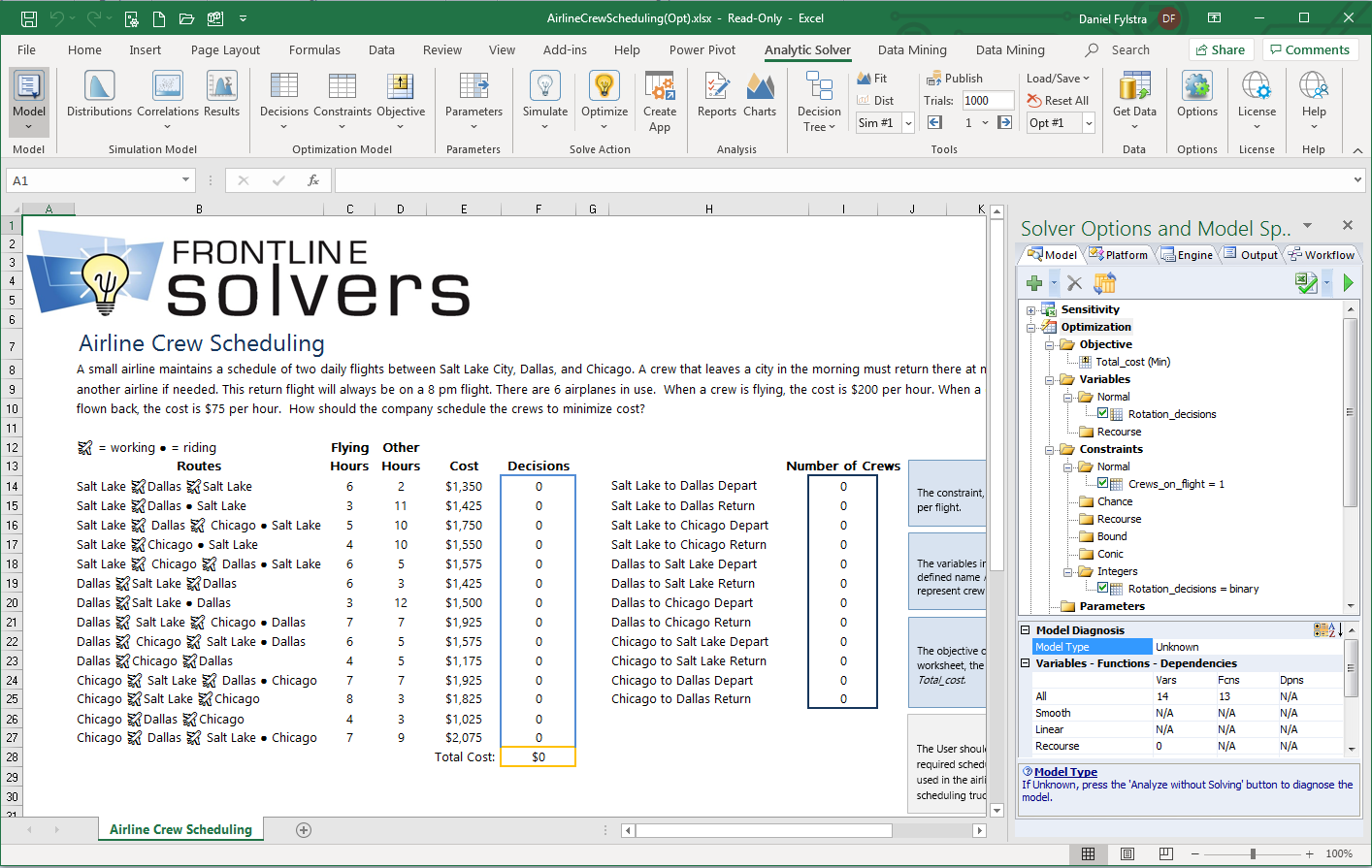 excel solver examples business model