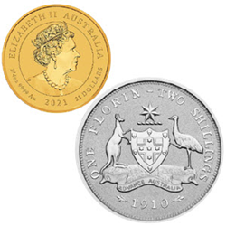 Perth Mint's gold and silver florin coins, available only from Birch Gold Group