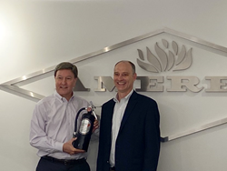 Rep. Mike Rogers receives the 2021 Life Safety Advocate Award from Fire Equipment Manufacturers’ Association president, Guy Jones