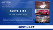 Image of slide with live auction experience description: Suite Life in the Motor City - Suite accommodations for 10 - Little Caesars Arena - Detroit, Michigan - Get ready to cheer on the Red Wings or the Pistons from your very own private Suite with food and beverages for 10, and plenty of fun for everyone. Courtesy: Huntington Bank Images: top – little Caesars area set up for the red wings middle little Caesars arena private suite bottom: little Caesars arena set up for the pistons