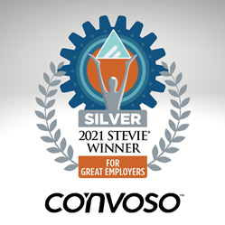 Convoso wins the 2021 Silver Stevie Award for Great Employers for Leadership Development_ awards badge