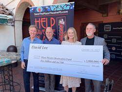 Palm Springs Council members Geoff Kors, Dennis Woods, Mayor Christy Holstege with Plaza Theatre Restoration Committee Chair J.R. Roberts
