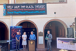Palm Springs Council members Geoff Kors and Dennis Woods with Mayor Christy Holstege and Plaza Theatre Restoration Committee chair J.R. Roberts at Plaza Theatre news conference 10-20-21